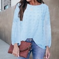 thumbnail image 2 of Blusa holgada con cuello redondo y lunares, blusa de manga larga transpirable a la moda para citas, azul claro M, 2 of 5