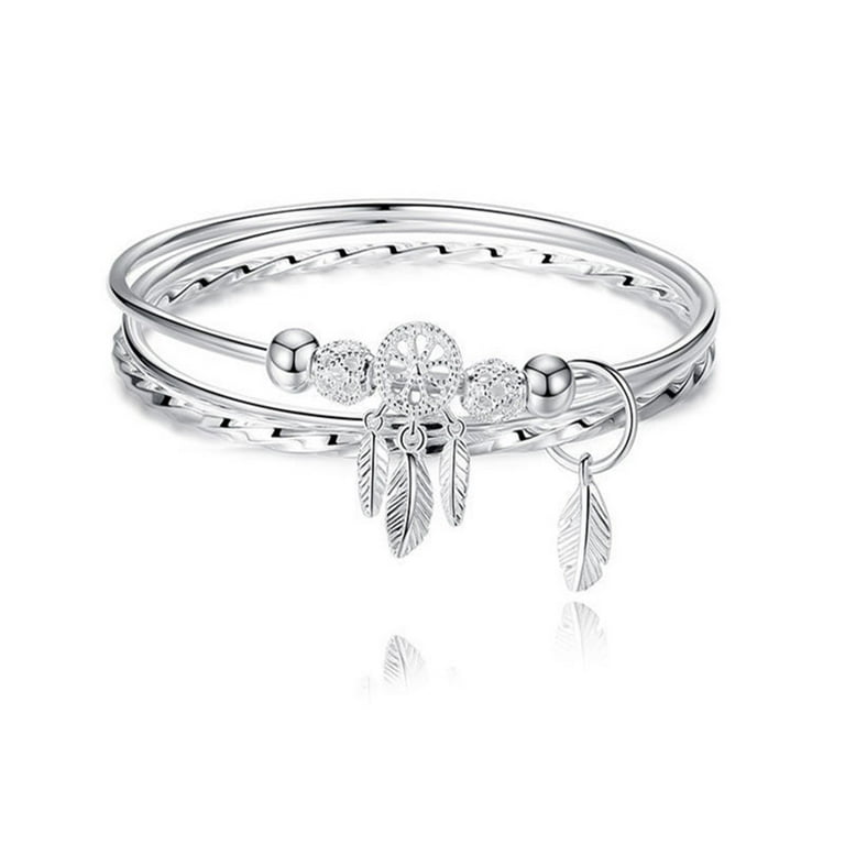 Jewelry Accessories Jewelry Bracelet Charm Bracelet Elegant Dreamy Jewelry Tel Bracelet Catcher Fashion Feathered Silver Bangle for Women/Mum/Wife/