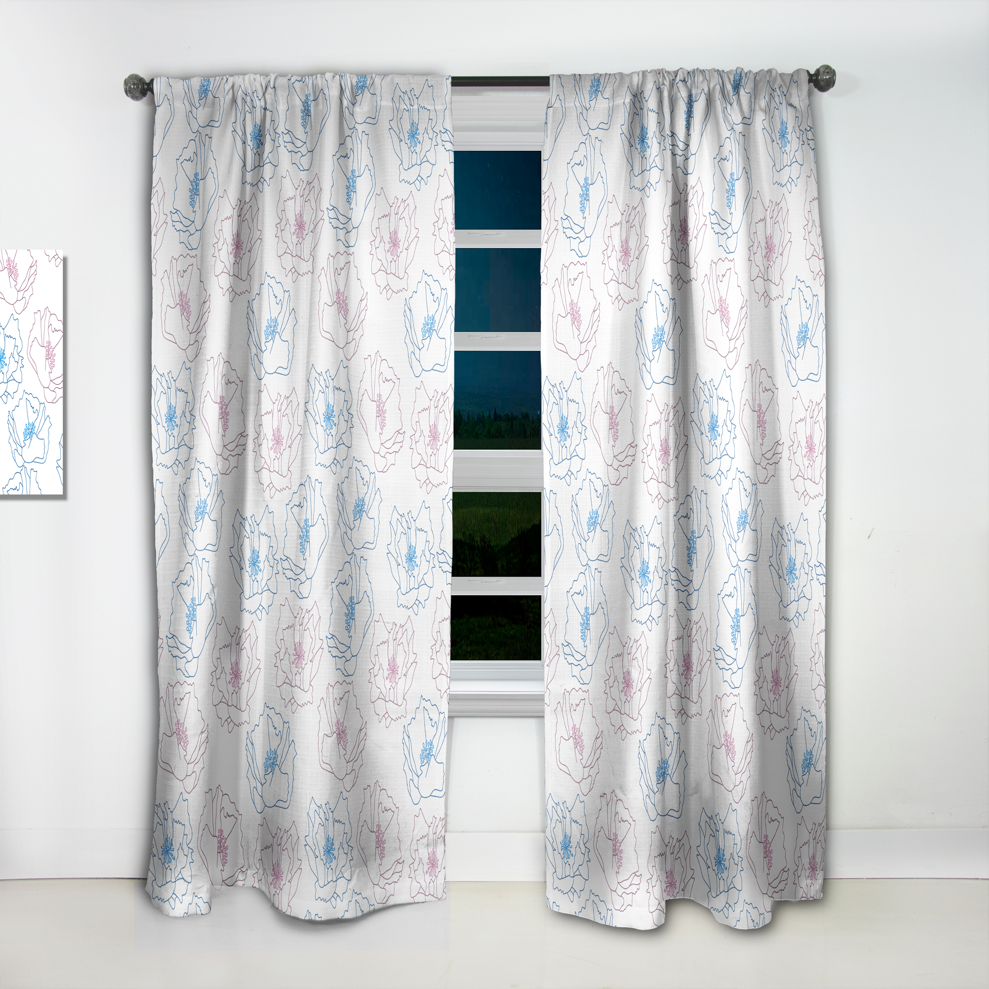 Designart 'Retro Abstract Poppies I' Mid-Century Modern Curtain Panel