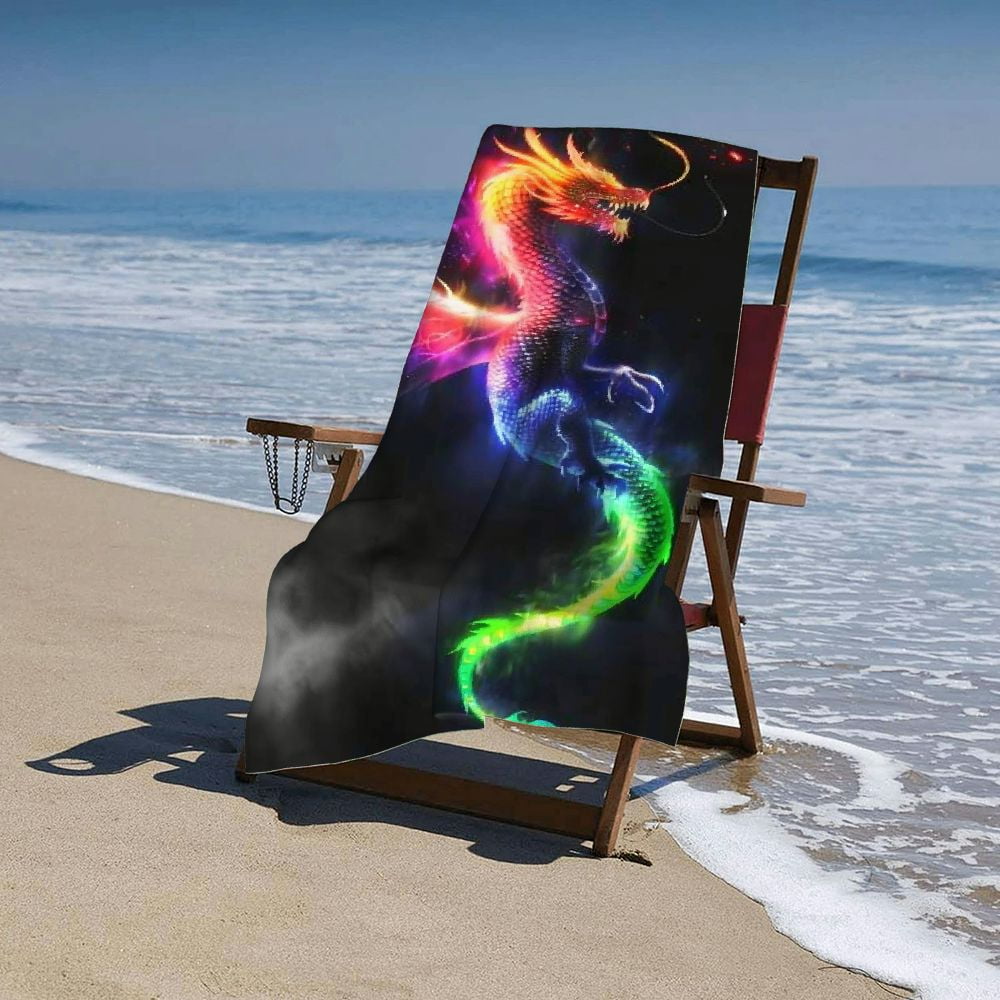 PHYHOO Rainbow Fire Dragon Oversized Quick Dry Microfiber Beach Towel Dragon Lightweight Sand Free Towel Super Soft &amp; Absorbent for Travel Swimming Sports 30x60in
