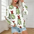 thumbnail image 4 of SwiftWear Women's V-Neck Santa Print Sweatshirt Festive Christmas Themed Pullover with Pocket, Soft Lounge Top for Holiday Season White, 4 of 6