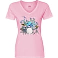 thumbnail image 3 of Inktastic Cute Blue Octopus Drumming Women's V-Neck T-Shirt, 3 of 5