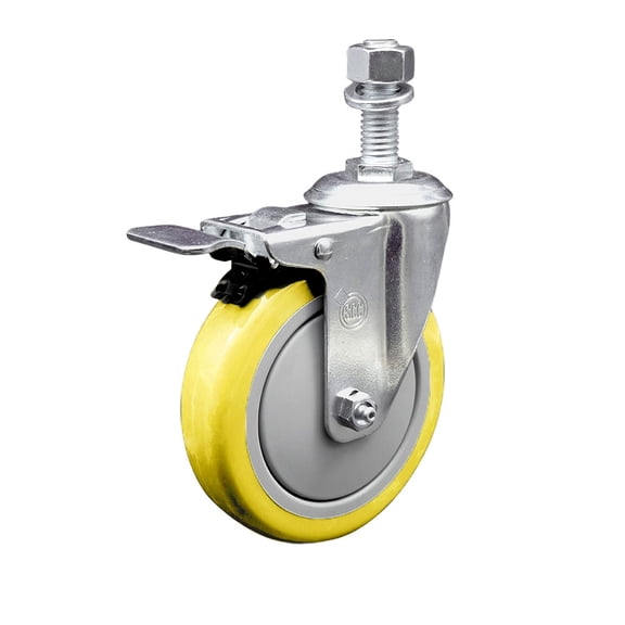 5 Inch Yellow Polyurethane Wheel Swivel 12mm Stem Caster with Total Lock Brake
