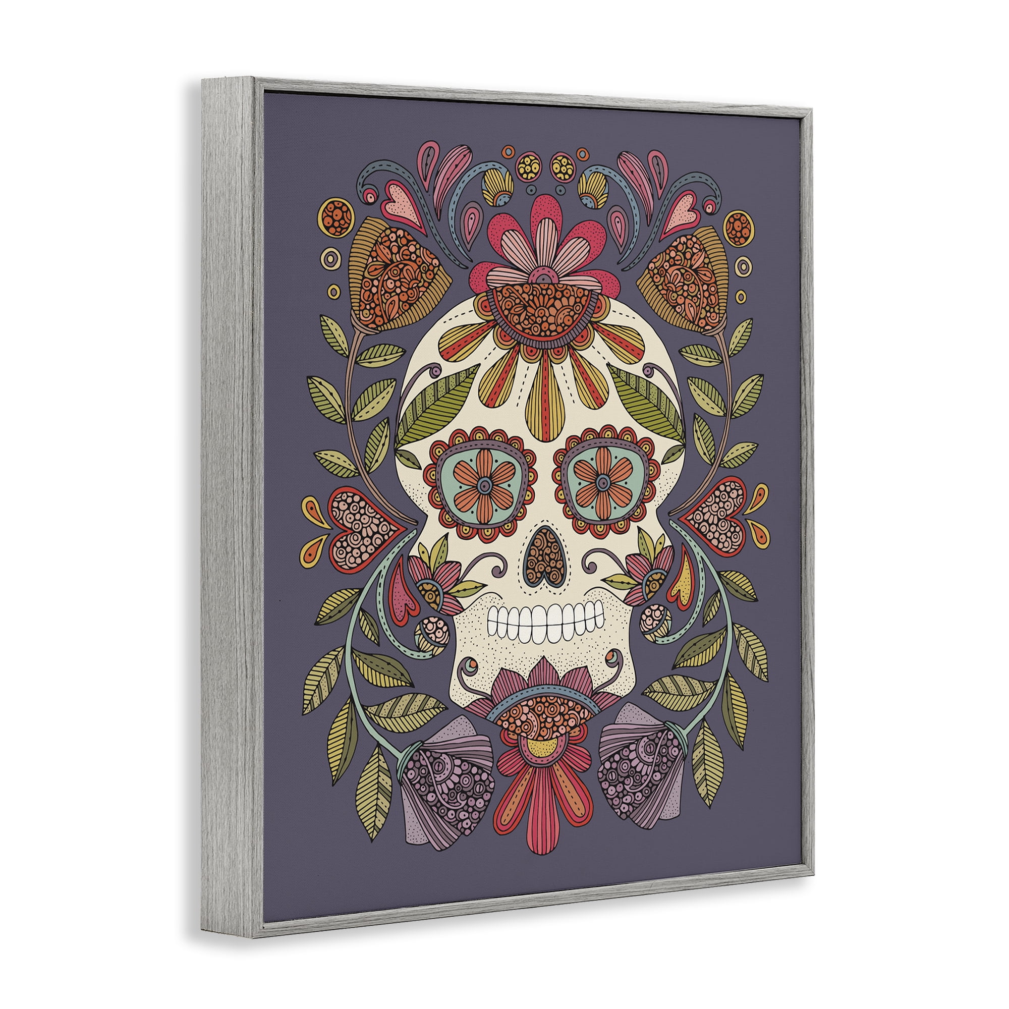 Stupell Industries Patterned Sugar Skull Holiday Painting Gray Framed Art Print Wall Art, 16 x 20