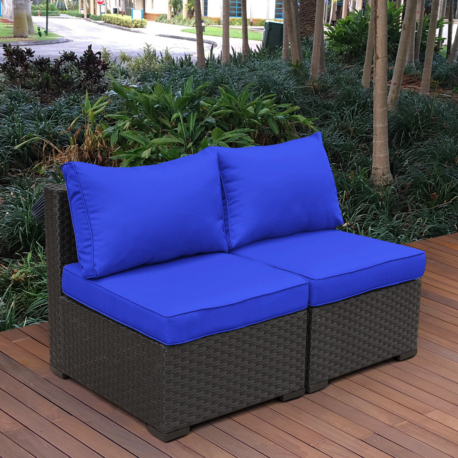 Waroom Patio Furniture Sectional Sofa 2 Pieces Outdoor Wicker Armless