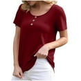 thumbnail image 1 of Birdeem T-Shirt à Boutons pour Femmes, Décontracté, Ample, Uni, Col Ras du Cou, Manches Courtes, 1 of 7
