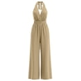 thumbnail image 6 of Lenpel Wide Leg Halter Jumpsuits for Women Casual Sleeveless High Waist Rompers with Pockets Beach Vacation Outfits, 6 of 7