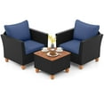 thumbnail image 2 of Costway 3PCS Outdoor Patio Rattan Furniture Set Wooden Table Top Cushioned Sofa Navy, 2 of 9