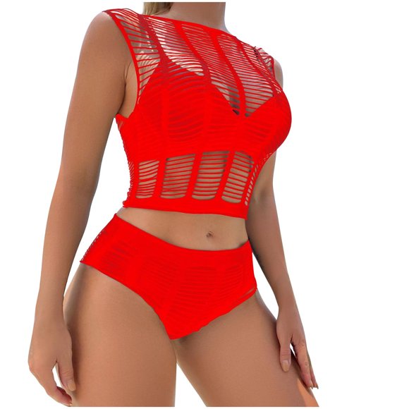Tnhcpk Robe Moulante en Maille Diamant Creuse pour Femmes Lingerie Gainante Vêtements de Nuit pour Femmes Pyjamas pour Femmes Rouge Taille Unique