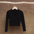 thumbnail image 3 of GiLiling Girls Knitted Deep V-Neck Cross Long Sleeve Ballet Wrap Front Loose Lightweight Sweater Dance Cardigan Pullover Tops Blouse (Black, 5-6 Years), 3 of 3