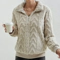 thumbnail image 4 of WTXUE Women's Oversized Cable Knit Pullover Sweatshirts Quarter Zip Collared Fleece Lined Jacket Fall Winter Fashion Warm Trendy Sweater for Cold Weather Beige L, 4 of 8