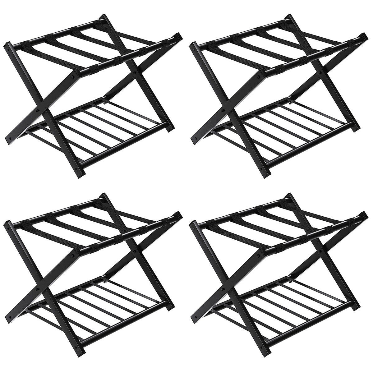 Costway Set of 4 Folding Luggage Rack with Shelf Travel Suitcase Shoe
