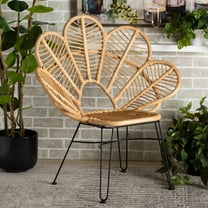 bali & pari Garan Modern Bohemian Natural Brown Rattan and Black Metal Accent Chair