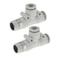thumbnail image 1 of Conectores de aire en T de 3/8" para manguera, 2 piezas, tono blanco y plateado, 1 of 7