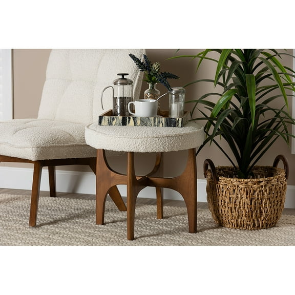 Baxton Studio Theo Japandi Cream Boucle Fabric and Walnut Brown Finished Rubberwood Ottoman Footstool