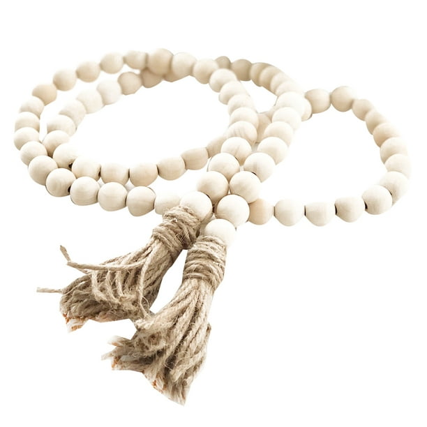 Perles de Prière en Bois Guirlande Ferme Rustique Tassle Décorations Suspendues au Mur