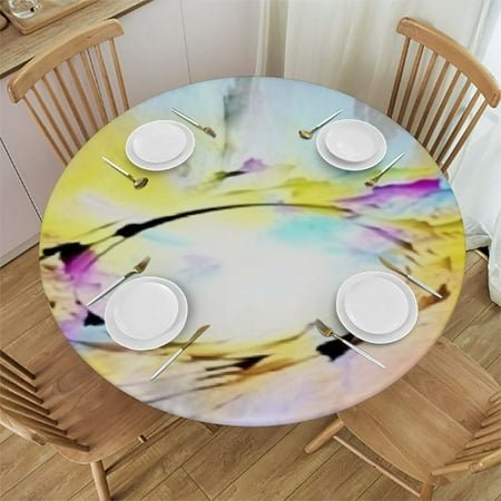 

Sheronv Colorful Abstract Painting Round Tablecloth Stain Resistant & Washable for Indoor Outdoor Kitchen Dining Wedding Parties - 100% Polyester Table Cover for Home Decoration 46 -50