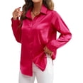 thumbnail image 2 of Blusas de Satén para Mujer, Camisas de Seda con Botones, Blusas Informales de Larga para Negocios Rosa Roja XL, 2 of 7