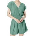 thumbnail image 1 of Women's Summer V - Neck Short - Cap - Sleeve Rompers - Elastic High - Waist, Wide - Leg Jumpsuits, 1 of 4