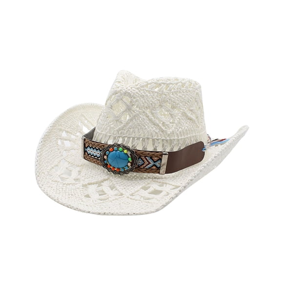 Summer Hats for Women , Beach Hats , Womens Sun Hats Wide Brim Women's and Men's Shapeable Straw Cowboy Sun Hat with Hollowed Design for Summer Western Style