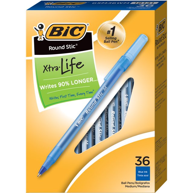 Bolígrafos BIC Round Stick Xtra Life Blue 1.0 mm, paquete de 36
