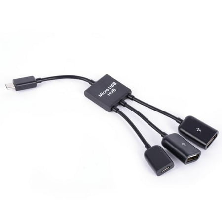 Cables To Go Black Hub 3 in 1 USB OTG Cable Adapter,3 in 1 Micro USB HUB Adaptor with Power 3-Port Charging OTG Host Cable Cord Adapter Micro USB Hub USB OTG Extension Adapter for Smartphone and Tablet Black ()