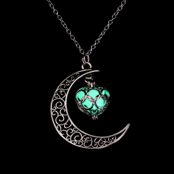 Collar para mujer, joyería para mujer, joyería para mujer, collar con colgante de corazón hueco, colgante de piedra luminosa, collar con colgante