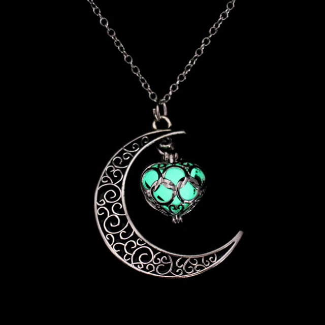 Fiudx Collar Elegante, Corazón Luminoso, Aleación, Cobre Brillante y Oscuridad, Piedra Luminosa Recargable, Ideal para Fiestas, Regalo para Mujer para Navidad, San Valentín o Cumpleaños. Incluye 1 Co