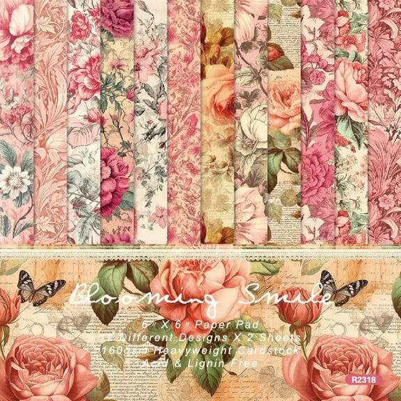 CCOCC 1 Set Floral Scrapbook Paper Pack Double-Sided Cardstock Rich Flower Pattern DIY Crafts Handmade Albums Background Paper