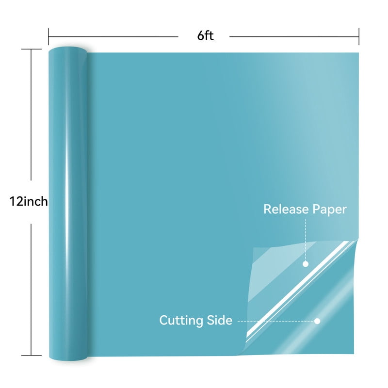 HTVRONT Permanent Vinyl Glossy-12" x 6FT Adhesive Vinyl Roll for Cutting Machine, Signs, Scrapbooking, Craft, Die Cutters-Light Blue