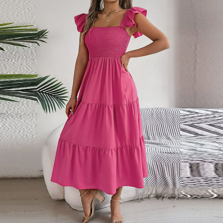 新品!hibinitiワンピースsquare neck summer dress MIASHUI Summer Dresses for Women Casual Solid Color Square