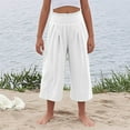 thumbnail image 6 of Diufon Linen Capris for Girls Summer Palazzo Smocked High Waist Capri Pants Beach Vacation Pants with Pockets, 6 of 7