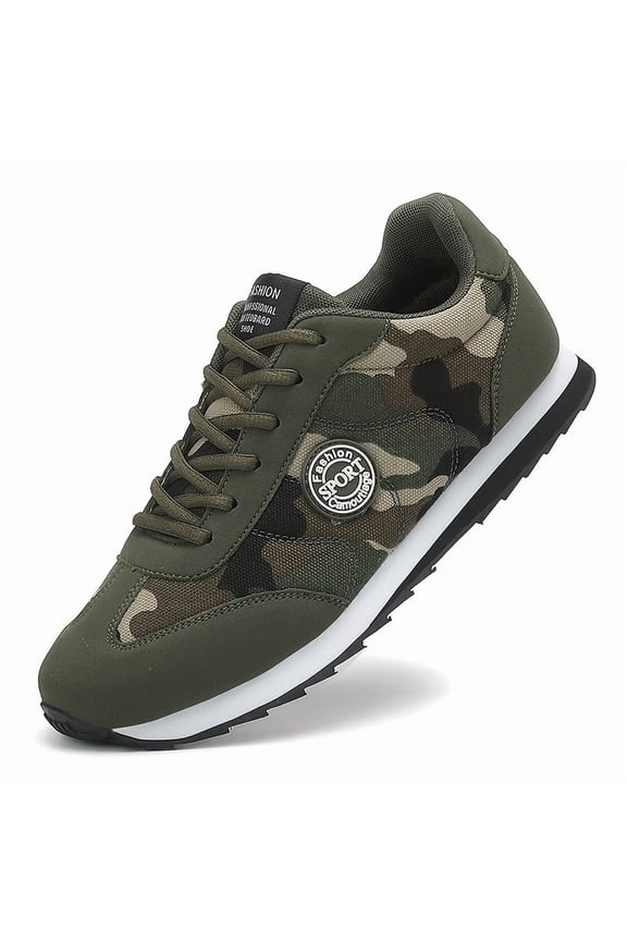Men's Camo Sneakers, Low-Top Shoes with Fabric Upper, TPR Sole, Camouflage & Green, Compatible for Hiking, Running & Outdoor, Stability for Rough Terrain, Casual Wear (Ideal for Gym, Daily Use)