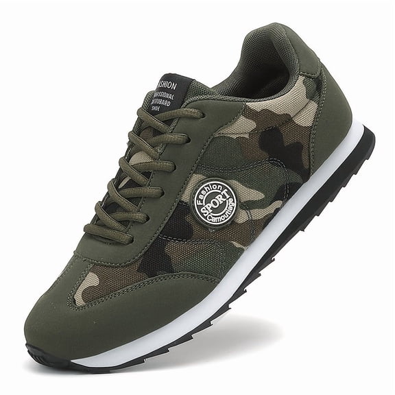 Men's Camo Sneakers, Low-Top Shoes with Fabric Upper, TPR Sole, Camouflage & Green, Compatible for Hiking, Running & Outdoor, Stability for Rough Terrain, Casual Wear (Ideal for Gym, Daily Use)