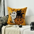 thumbnail image 3 of Sm:)e Black Cat Ghost Jack-O'-Lantern Halloween Throw Pillow Cover 18x18 Inch, Orange, 3 of 6