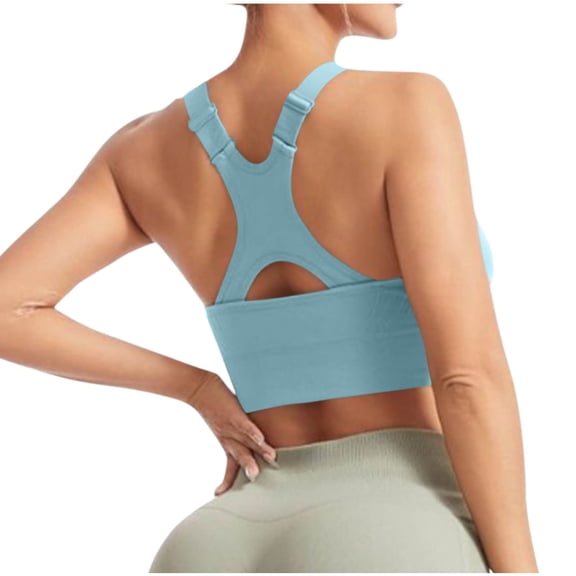 Nfurl Bras for Women Racerback Sports Bra Adjustable Straps Wirefree Push up Bras Seamless Bra with Removable Pads Workout Yoga Bras Blue XXL