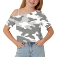 thumbnail image 5 of JOANKDMI Children One Shoulder T Shirts Girls 7-8 Camouflage Print Short Sleeve Tops Summer Casual Slant Neck Blouse Asymmetrical Fashion Tees Daily Holiday Wear Outfit, 5 of 9