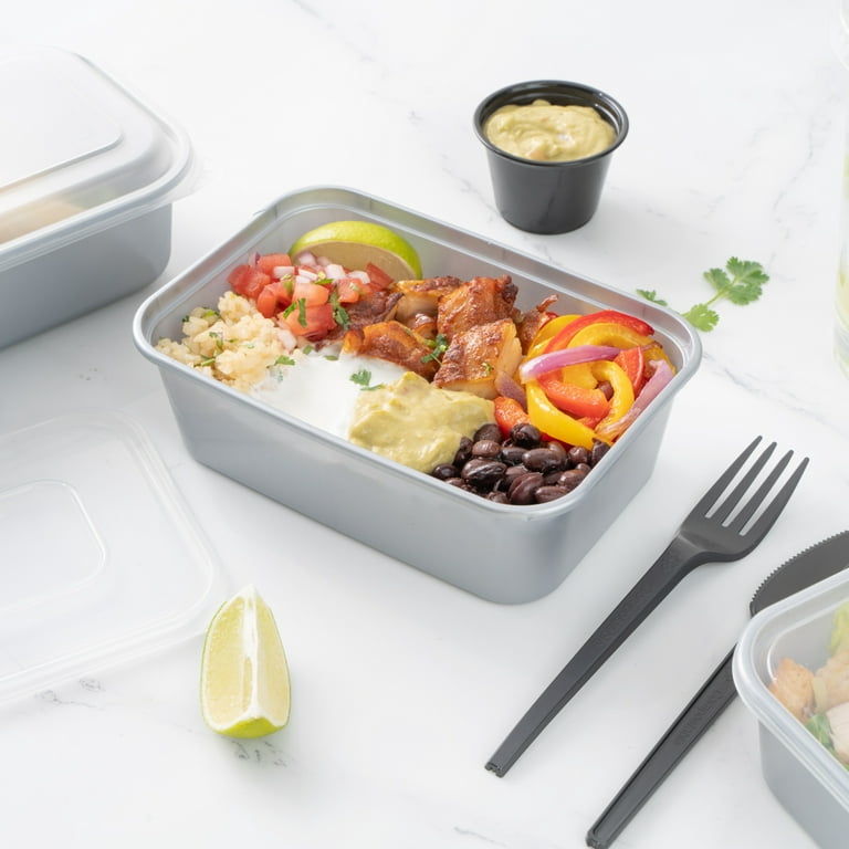Futura 17 oz Silver Plastic Take Out Container - with Clear Lid,  Microwavable - 6 3/4 x 4 1/2 x 2 - 100 count box