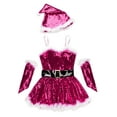 thumbnail image 2 of iiniim Big Girls Christmas Outfit Sequins Figure Ice Roller Skating Ballet Dance Leotard Dress with Hat Arm Sleeves Rose 10, 2 of 7