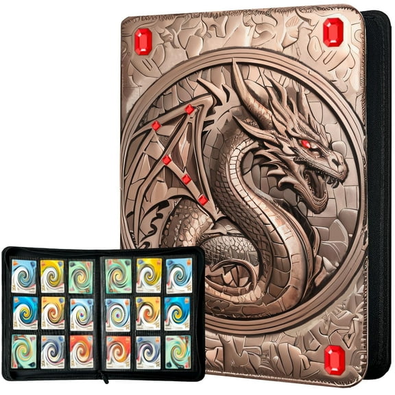 Aokeyee Trading Card Binder 3D Embossed Premium PU 9 Pocket 360 Cards Holder Card Album for MTG, TCG, Sport Cards