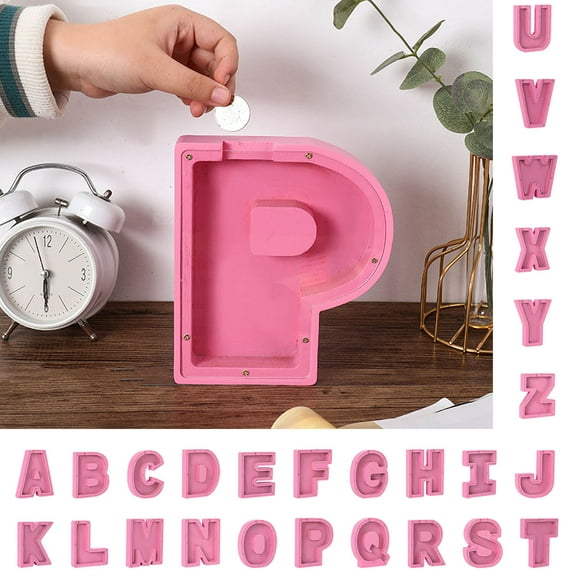 Fiudx Hucha de Madera Personalizada, Diseño de 26 Letras Del Alfabeto, Pegatinas de Nombre Diy, Juguete Educativo, Decoración para Dormitorio y Sala de Estar, Regalo de Cumpleaños Perfecto, Tamaño de