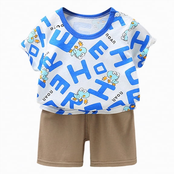 KPOPLK Toddler Girl Boy Outfits 2pcs Clothes Summer Adorable Graphic Short Sleeve Cotton Tee T-Shirt Shorts Sets Size 5-6 Years,Sky Blue