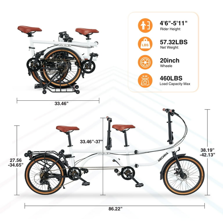 Meghna Tandem Bike 20 inches 4-Fold 2-Seater 7 speed Folding