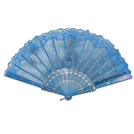 

Best Chinese Style Dance Wedding Party Lace Silk Folding Hand Held Flower Fan