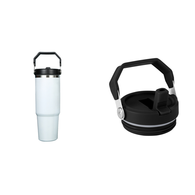 Frasco Acero Inoxidable Con Pajita 30 Oz Asa para El Oficina Coche () Blanco