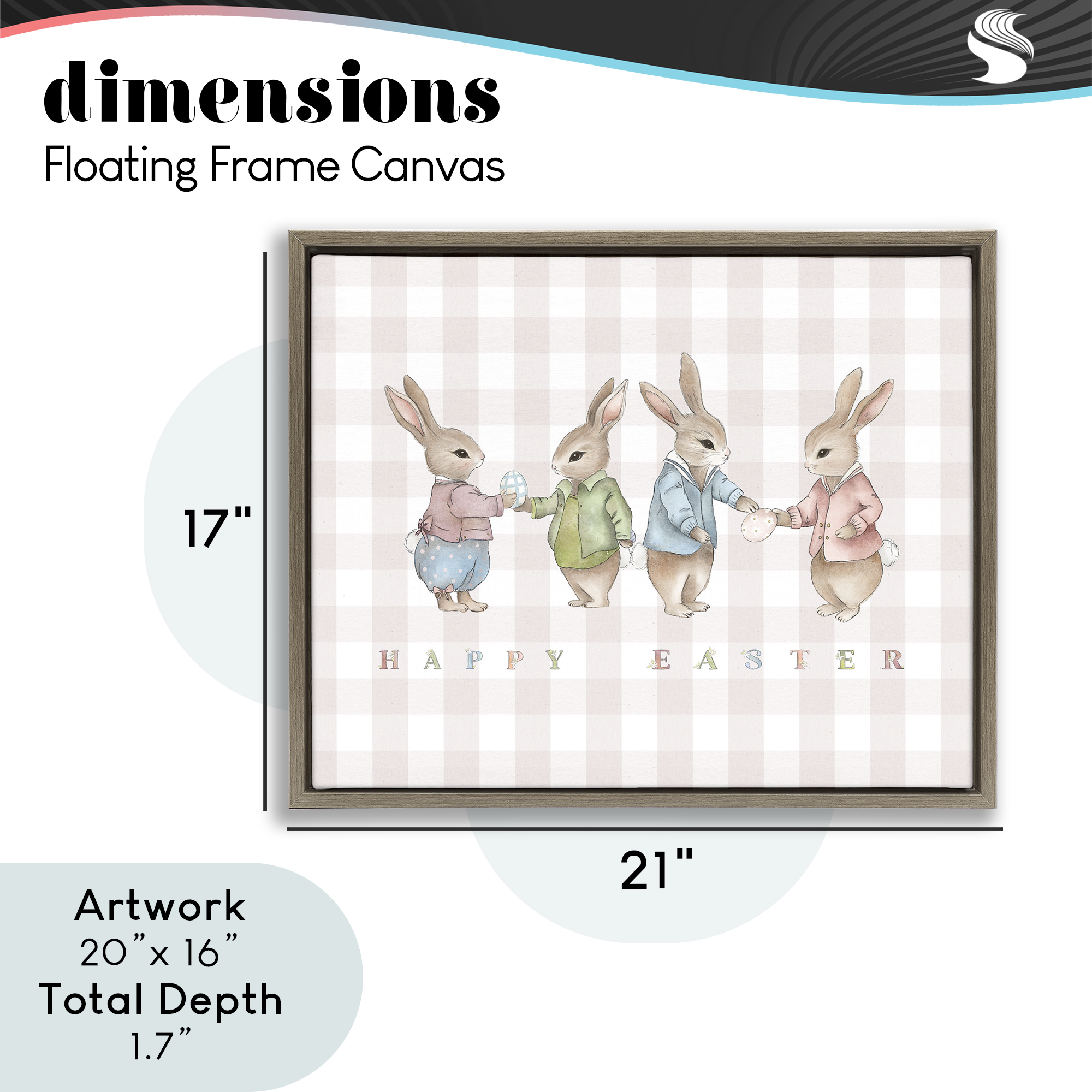 Stupell Industries Easter Bunnies Pink Gingham Brown Framed Floater Canvas Wall Art, design by Leah Straatsma