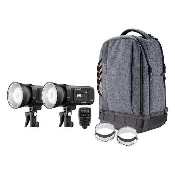 Westcott FJ400 II Strobe 2-Light Backpack Kit with FJ-X3 M Wireless Trigger, 5500K Consistency, Full-Color OLED Touchscreen, and Integrated IGBT Plus Technology