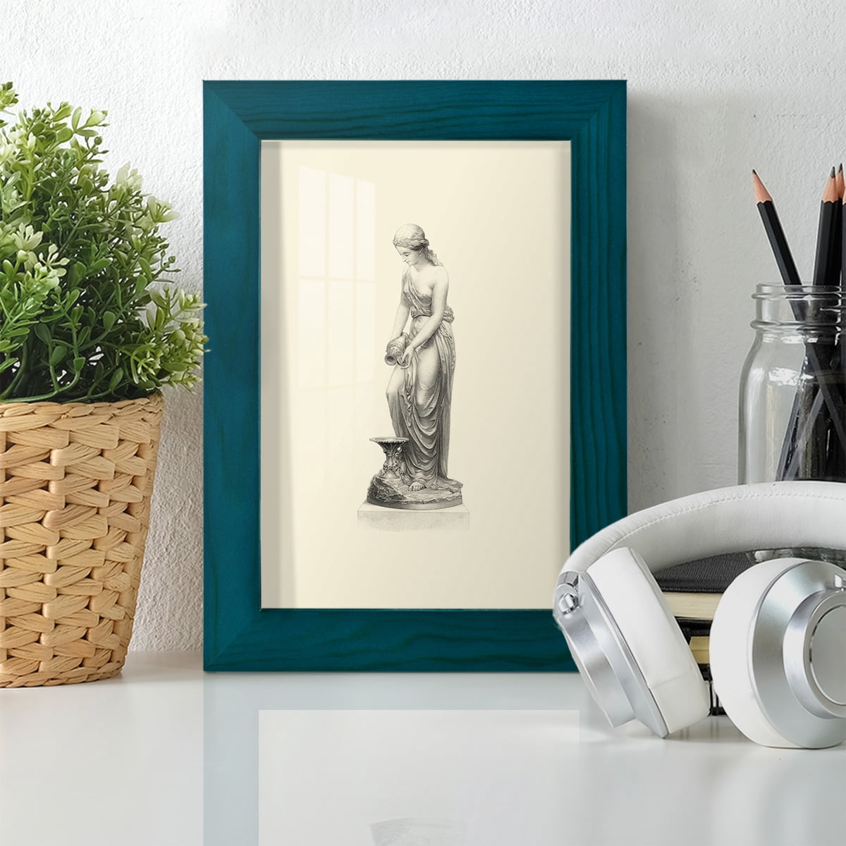 Classical Statuary II -Framed Print w/glass-Ocean Blue