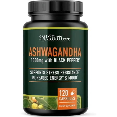 Ashwagandha Capsules 1300mg for Stress Relief Support, Organic Ashwagandha Supplements, 120 Ct