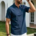 thumbnail image 5 of JTSRKL Mens Linen Short Sleeve Shirts Zip Collared Solid Lightweight Breathable Casual Tees Summer Business Vintage Relaxed Fit Tops Navy XXL, 5 of 7
